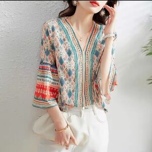 Woman Summer Vintage Style Chiffon Blouses Tops